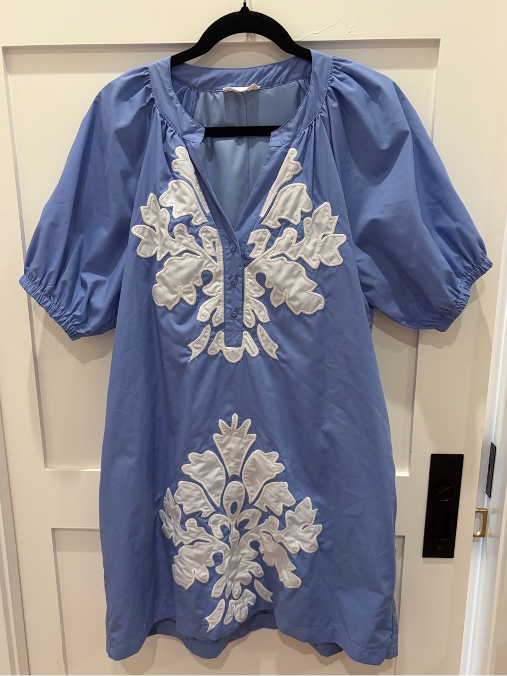 entro Blue Mini Dress with White Embroidered Appliqué